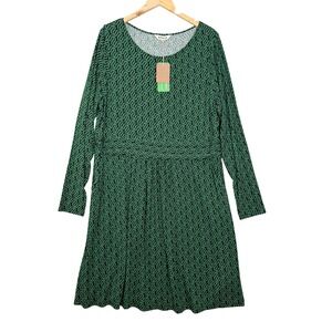 New Boden Abigail Jersey Plus Size Dress 20 Dress Geometric Ribbon Green Black